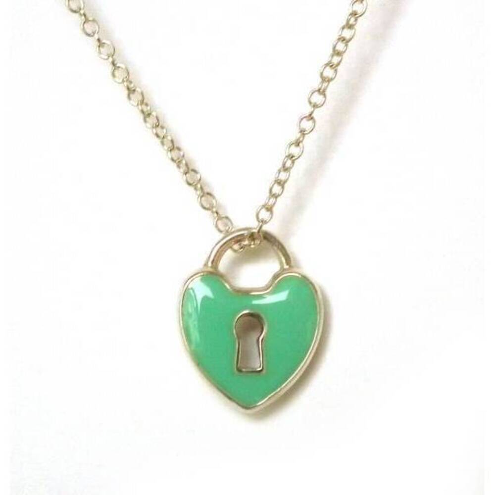 Tiffany Co Heart Lock Necklace Sterling Silver Blue Pendant